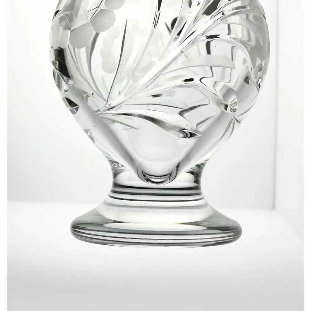 Vintage Nachtmann Footed Presentation Rose Flower Etched Vase 9.75” Bleikristall